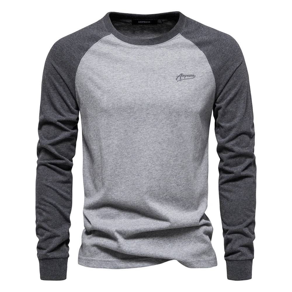 AIOPESON Men's T-shirts 100% Cotton Long Sleeve O-neck Pactwork Casual T shirts for Men New Spring Designer Tees Men Clothing