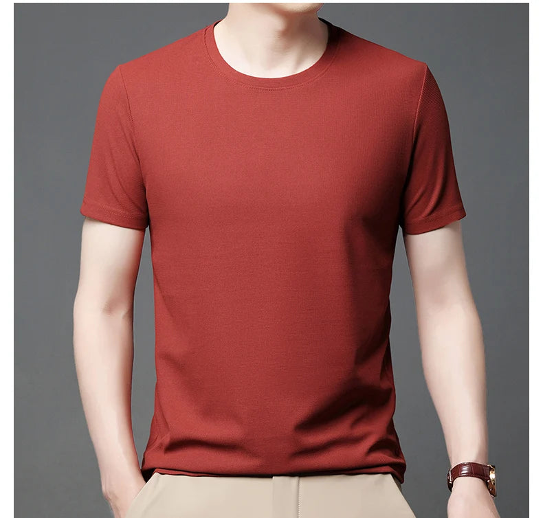 New Summer Waffle Round Neck Short Sleeved T-shirt for Men's Short Sleeved Top