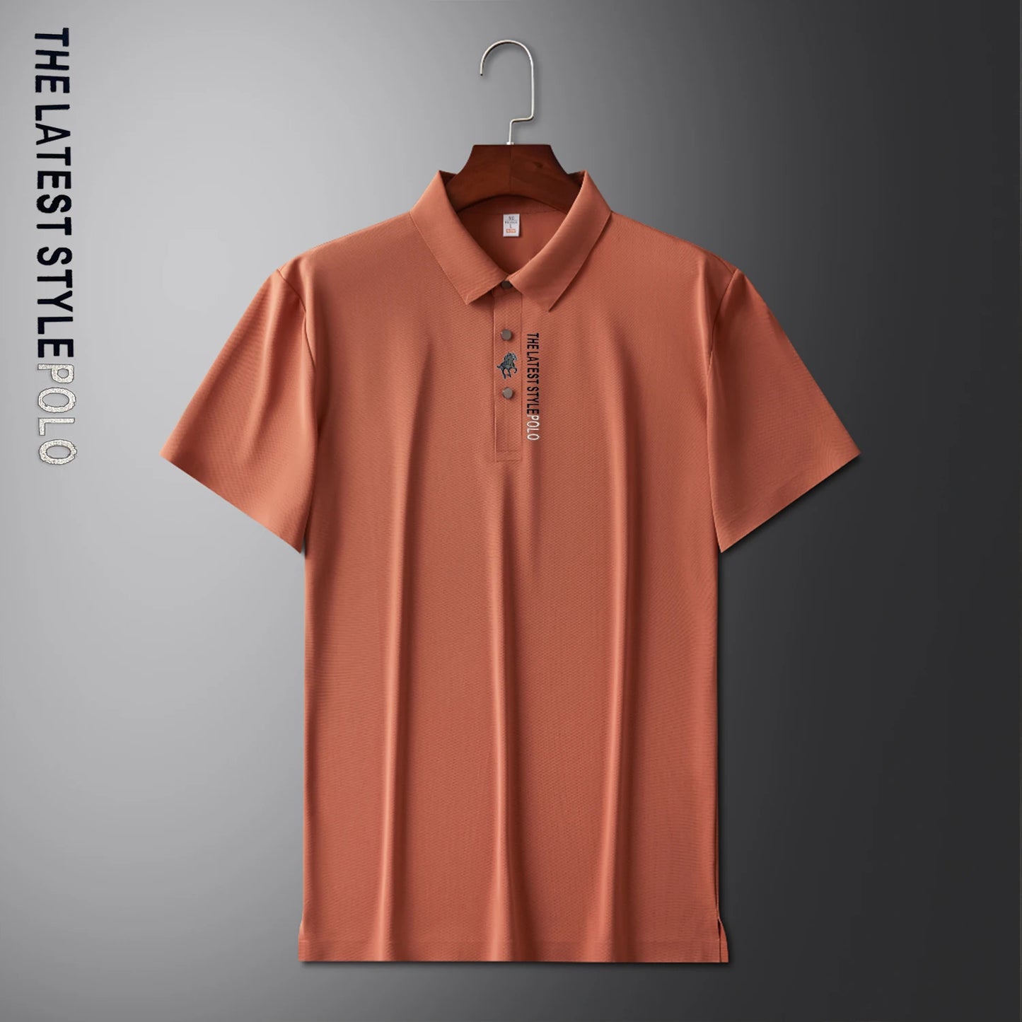 Men Ice Silk Polo Shirt Short Sleeved Letter Printing T-shirt New 2024 Summer Embroidery Men's Clothing