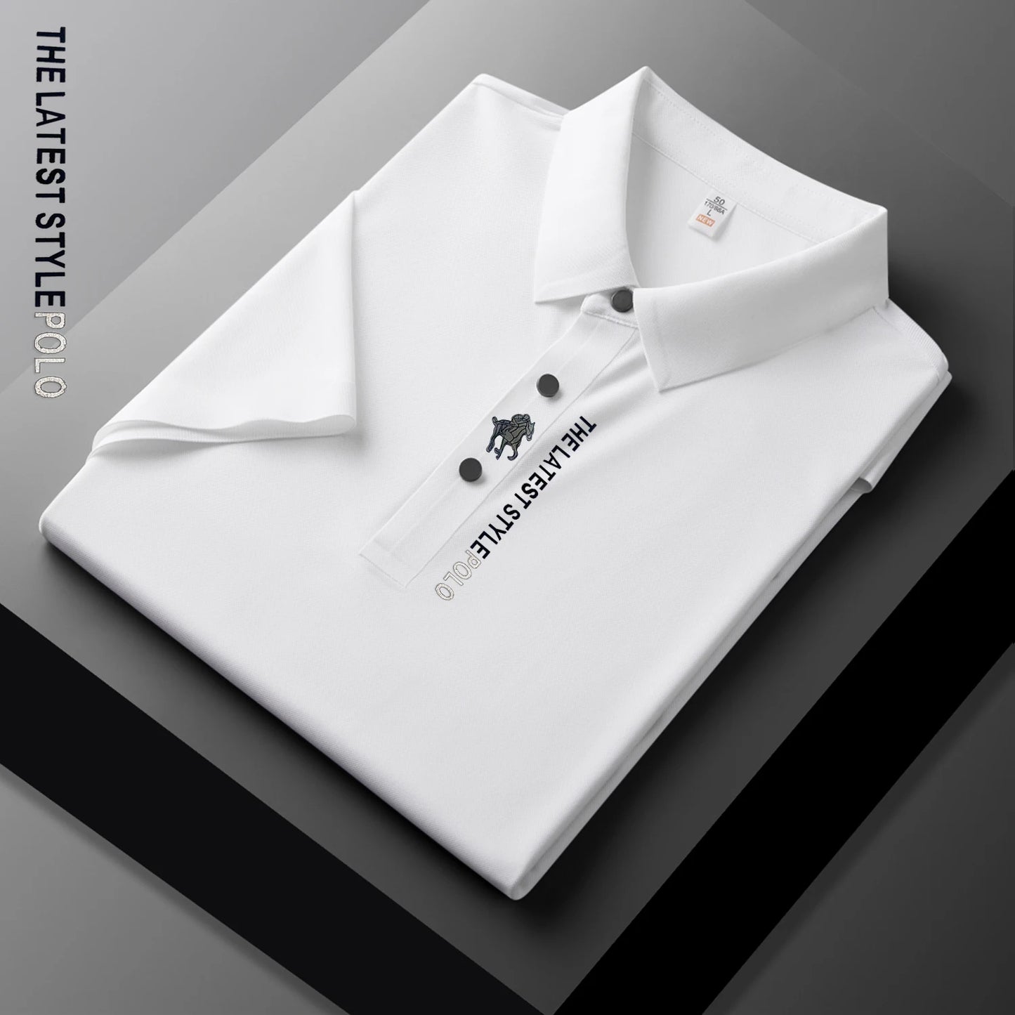 Men Ice Silk Polo Shirt Short Sleeved Letter Printing T-shirt New 2024 Summer Embroidery Men's Clothing