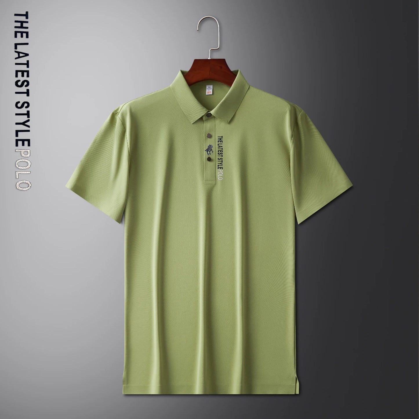 Men Ice Silk Polo Shirt Short Sleeved Letter Printing T-shirt New 2024 Summer Embroidery Men's Clothing