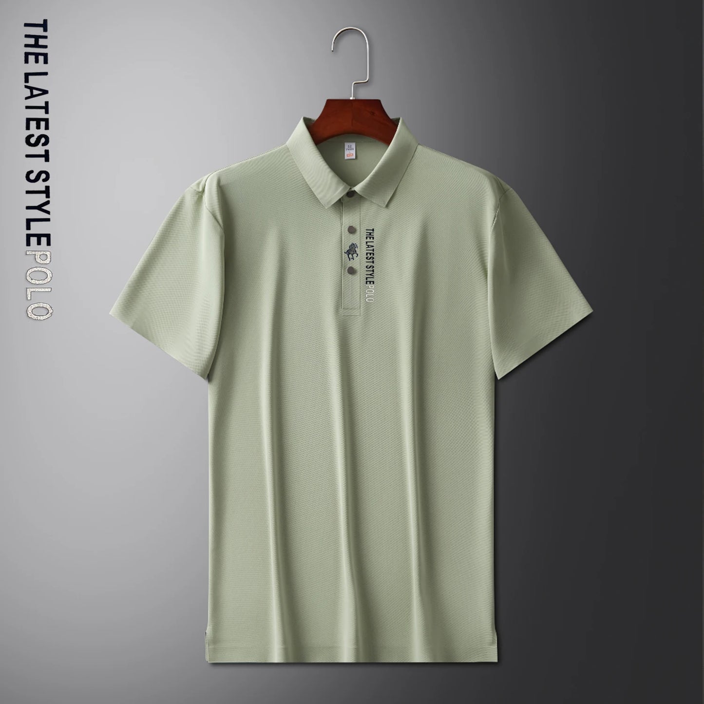 Men Ice Silk Polo Shirt Short Sleeved Letter Printing T-shirt New 2024 Summer Embroidery Men's Clothing