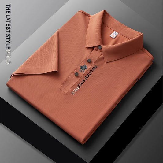 Men Ice Silk Polo Shirt Short Sleeved Letter Printing T-shirt New 2024 Summer Embroidery Men's Clothing