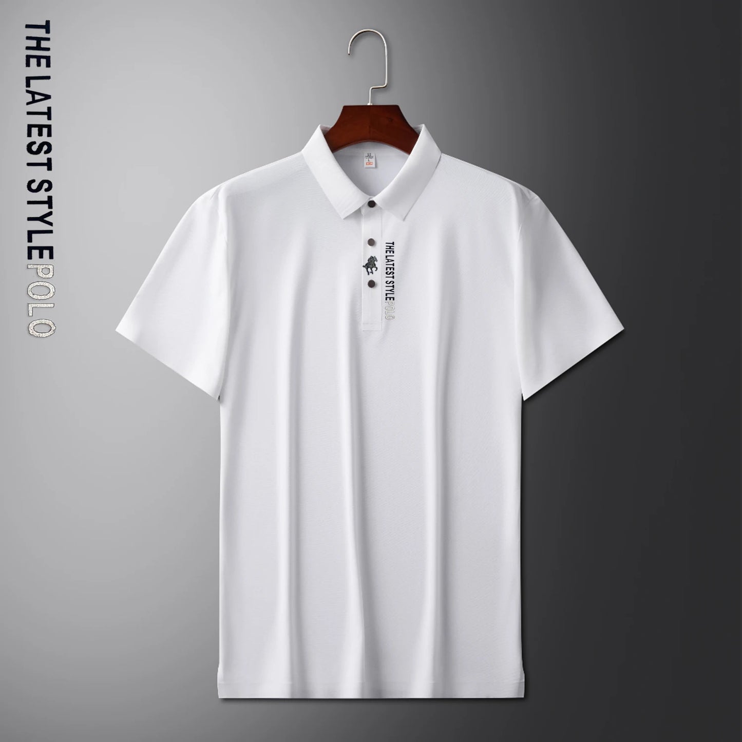 Men Ice Silk Polo Shirt Short Sleeved Letter Printing T-shirt New 2024 Summer Embroidery Men's Clothing