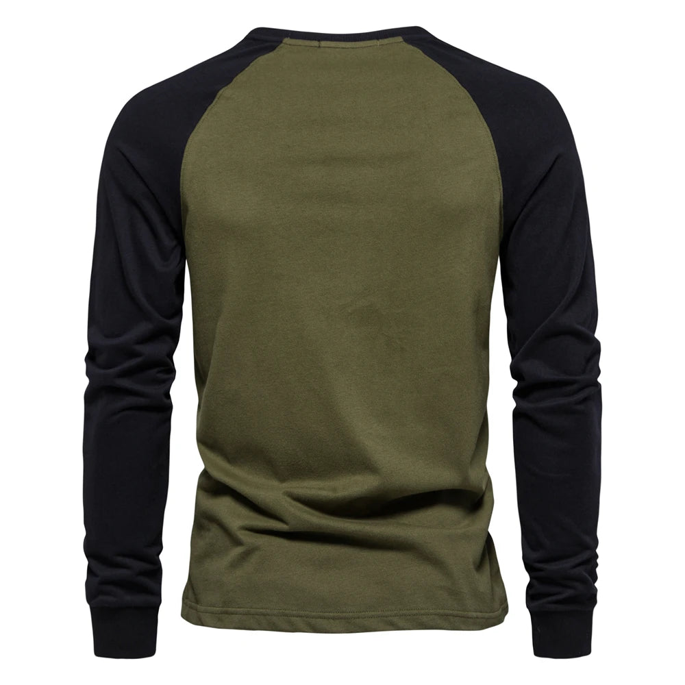 AIOPESON Men's T-shirts 100% Cotton Long Sleeve O-neck Pactwork Casual T shirts for Men New Spring Designer Tees Men Clothing