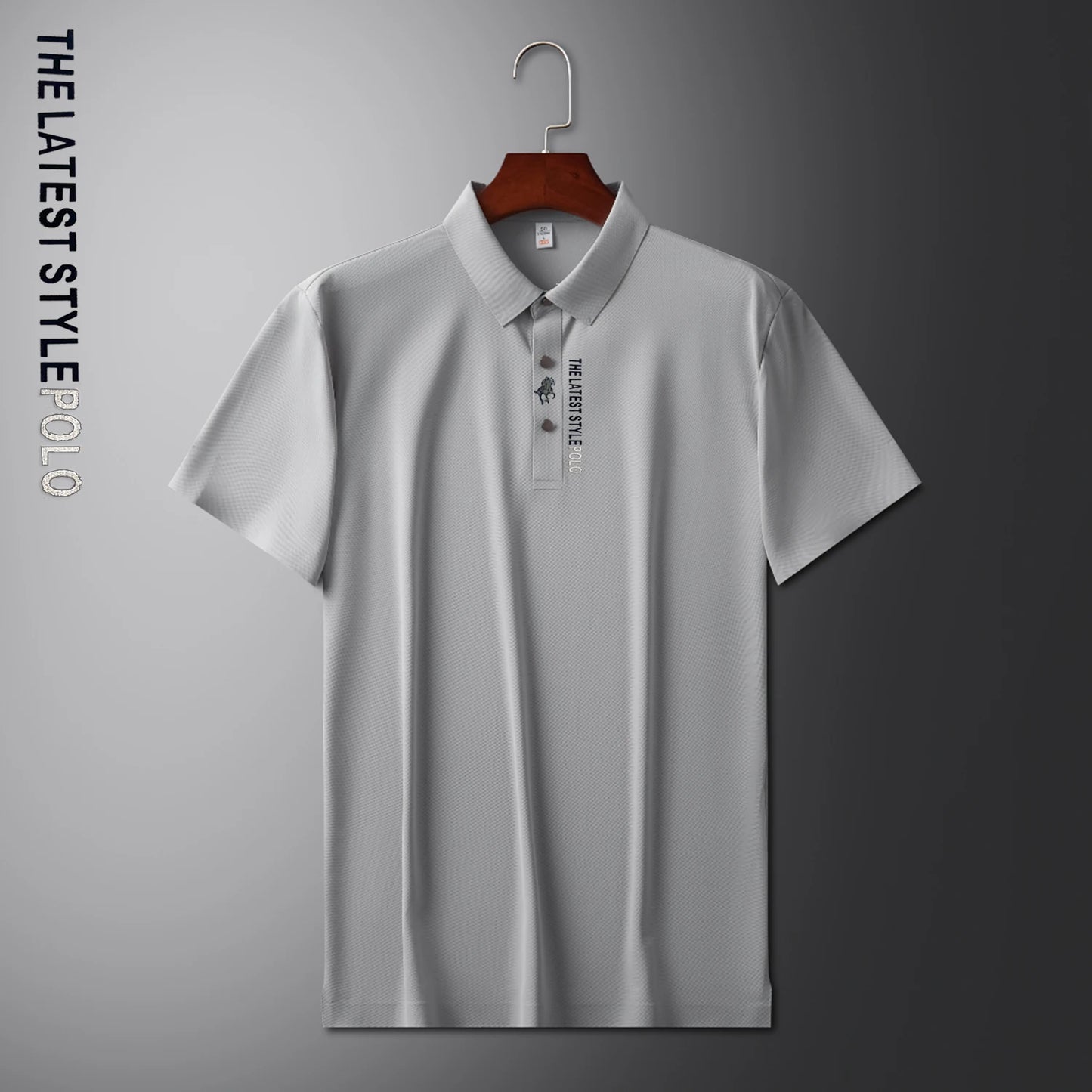 Men Ice Silk Polo Shirt Short Sleeved Letter Printing T-shirt New 2024 Summer Embroidery Men's Clothing